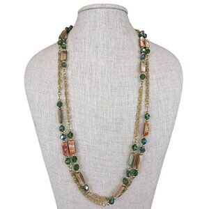 Napier Womens Gold Tone Green Beaded Long Necklace Multi-Strand 30-Inch Handmade